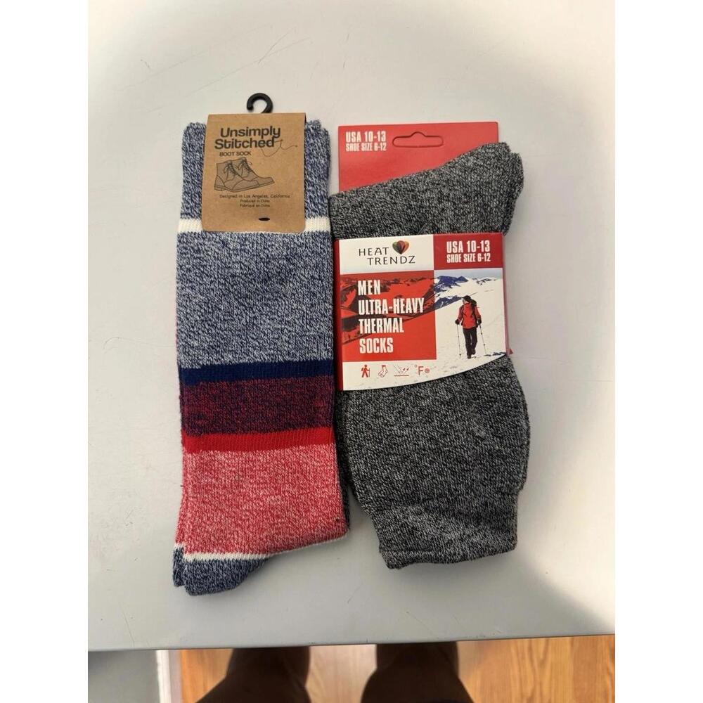 Mens Thermal Socks & Boot Sock Sizes 6-12 / 8-12 Multicolor 2-Pairs